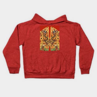 BLACK DRAGONS AMONG FLORAL SWIRLS Chinese Embroidery in Gold Yellow Red Kids Hoodie